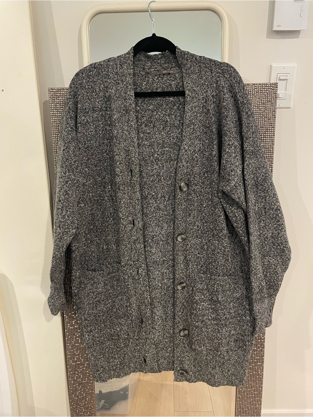 Suzy Shier Charcoal Gray Button Cardigan
